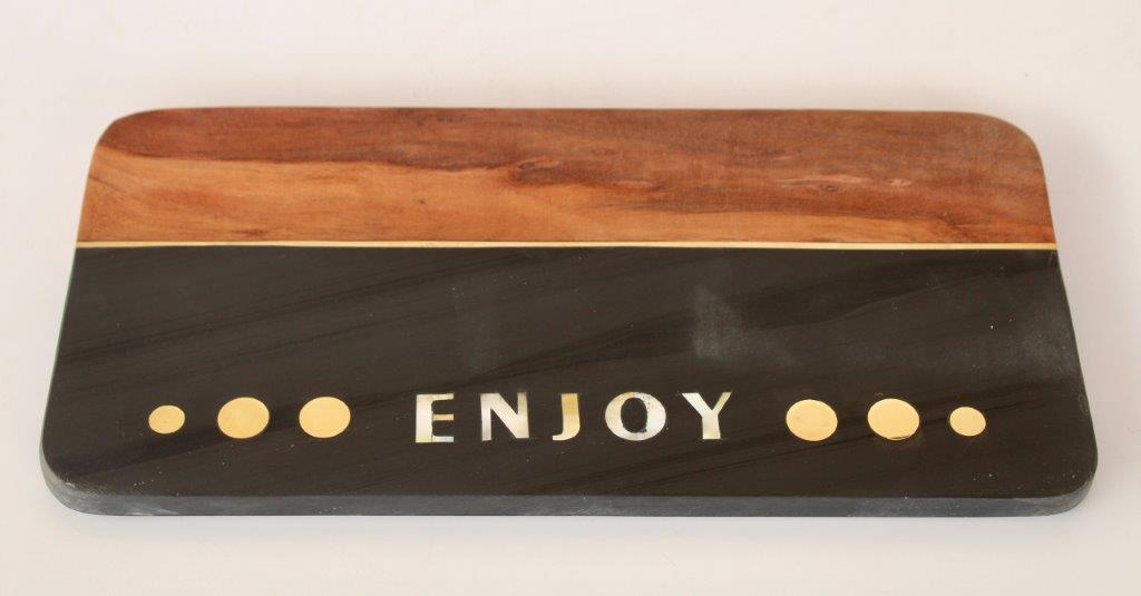 BLACK & BRASS INLAY 'ENJOY' MARBLE BOARD  40.5X20 CM